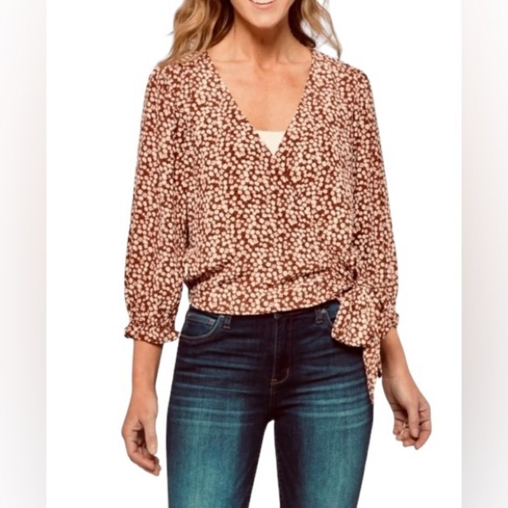 Anthropologie Nine Britton floral wrap tie waist relaxed fit blouse NWOT size SP